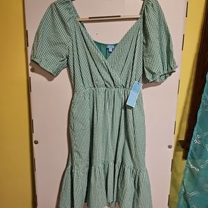 NWT Women's XS DRAPER JAMES RSVP Teal/ White Checkered Wrap Short Gingham Dress